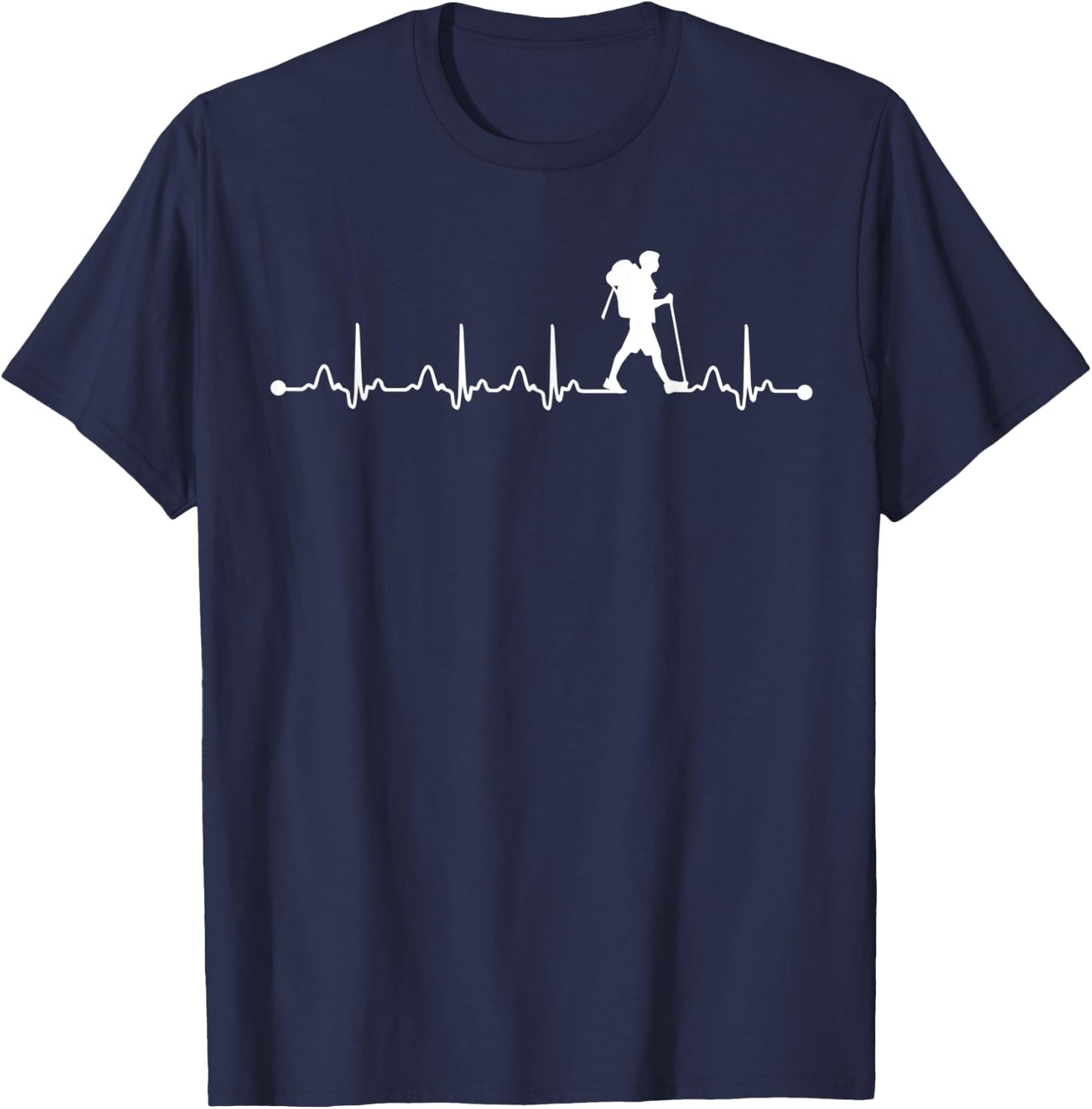 Heartbeat Hiking EKG Lover, Proud Hiker Gift T-Shirt - T-Shirt | Navy