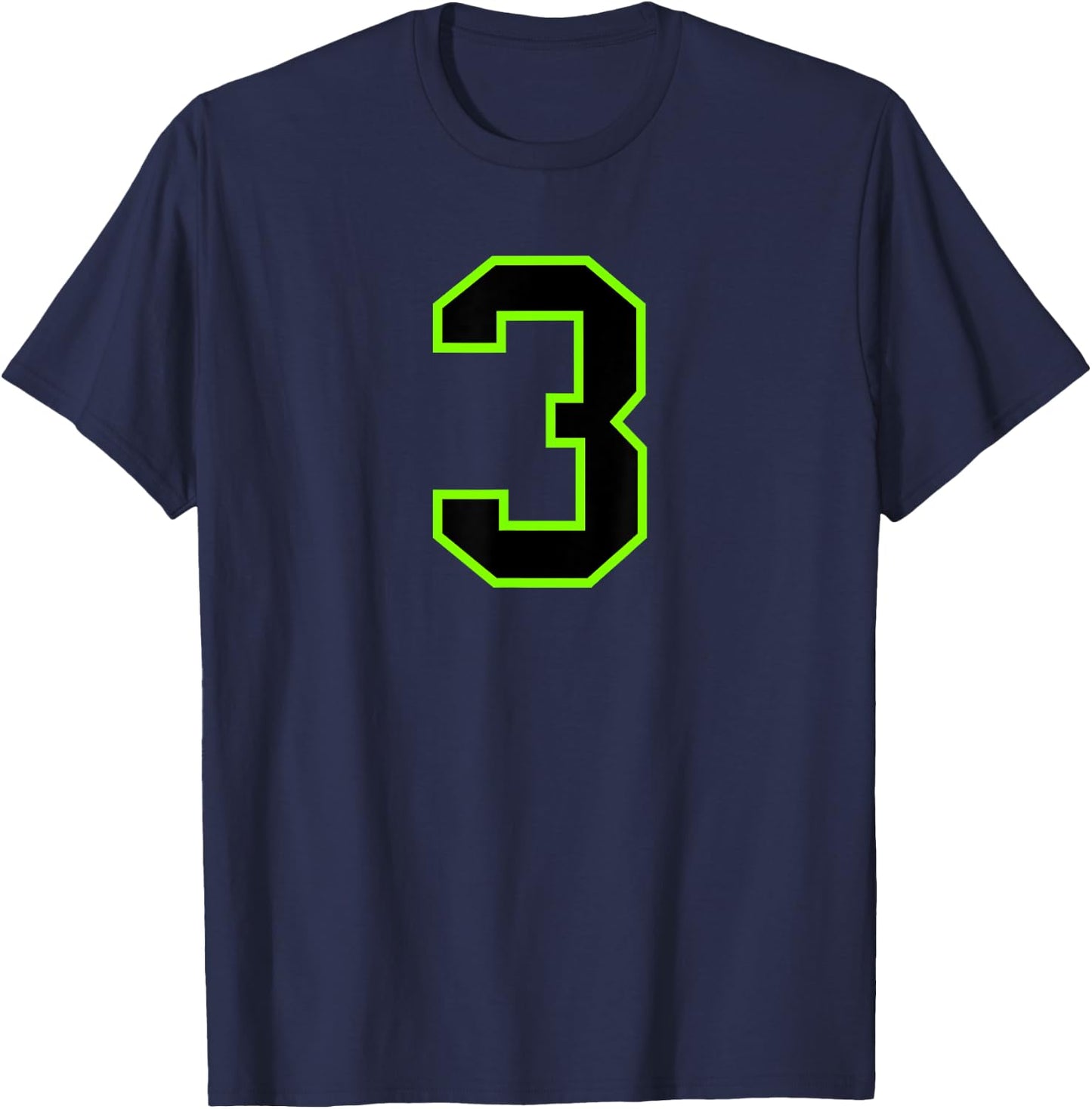 Number #3 Sport Green Black Varsity Number T-Shirt - T-Shirt | Navy
