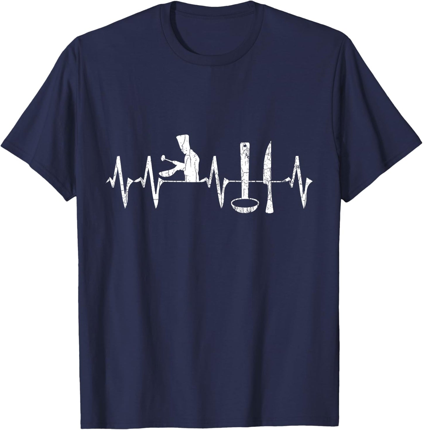 Cooking Heartbeat Funny Chef Cook Graphic T-Shirt - T-Shirt | Navy
