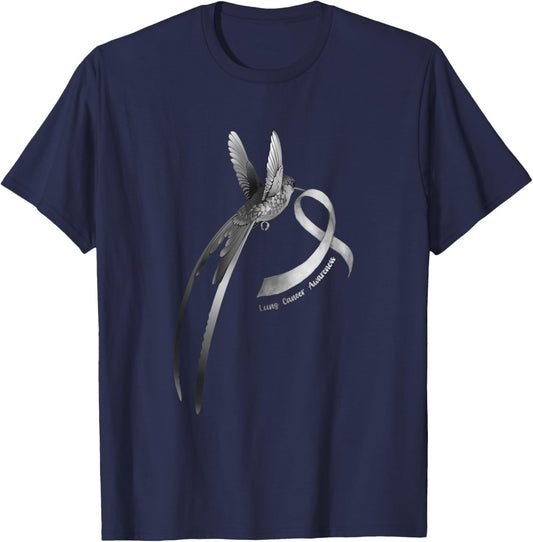 Bird White Ribbon Lung Cancer Awareness T-Shirt - T-Shirt | Navy