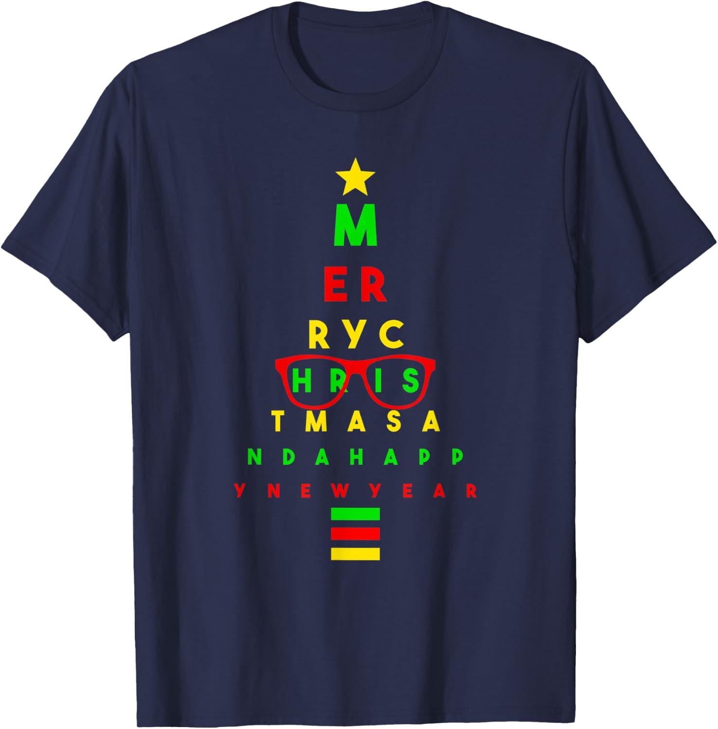 Optometrist Optician Christmas Tree Snellen Eye Test Glasses T-Shirt - T-Shirt | Navy