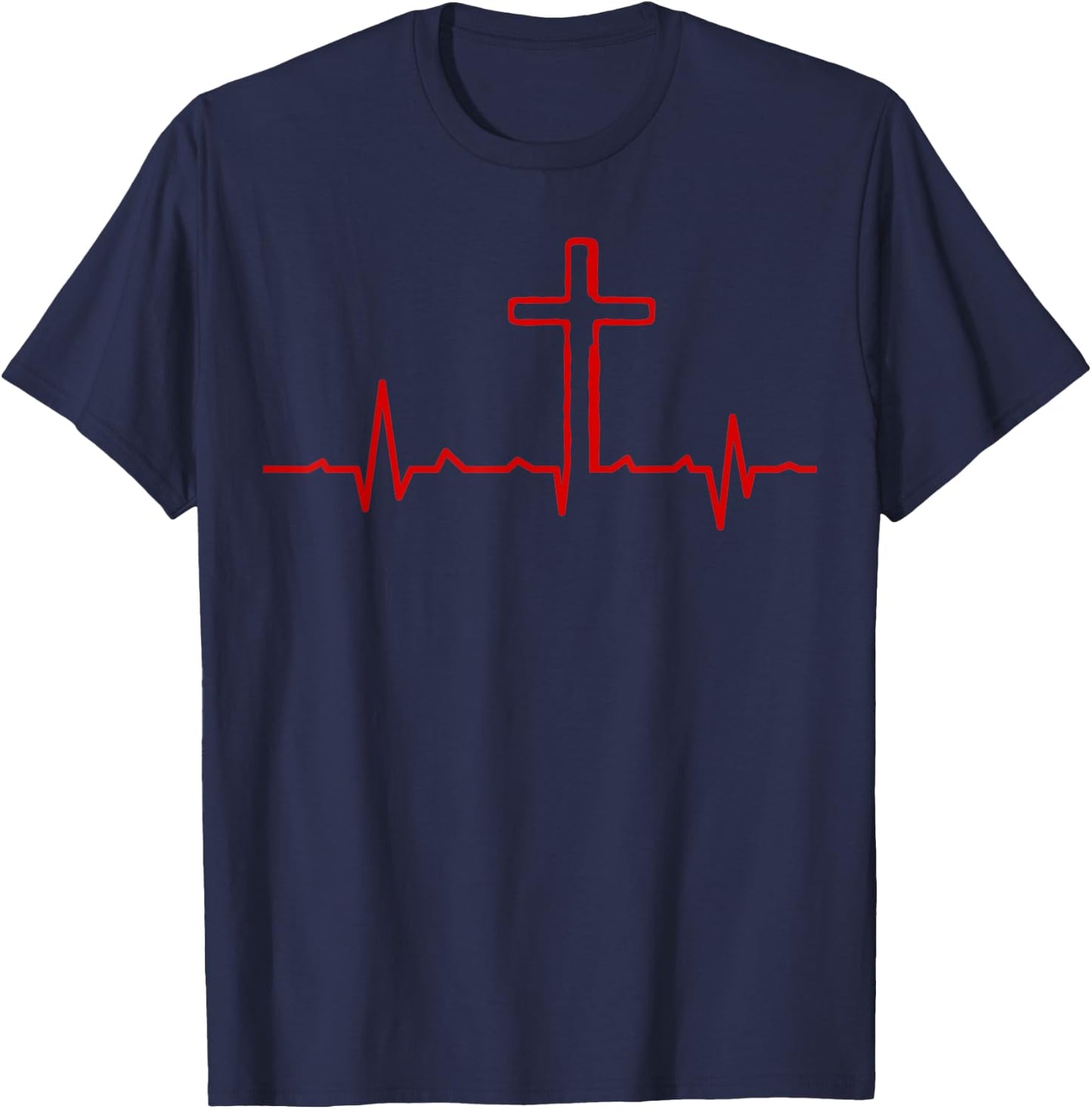 Cross Heartbeat Christian Faith T-Shirt - T-Shirt | Navy
