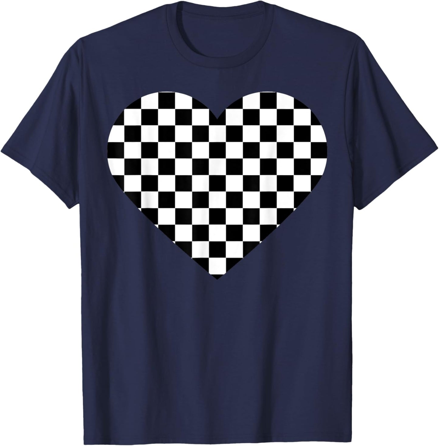 Funny Black White Checkered Gift | Cute Chess Game Women Men T-Shirt - T-Shirt | Navy
