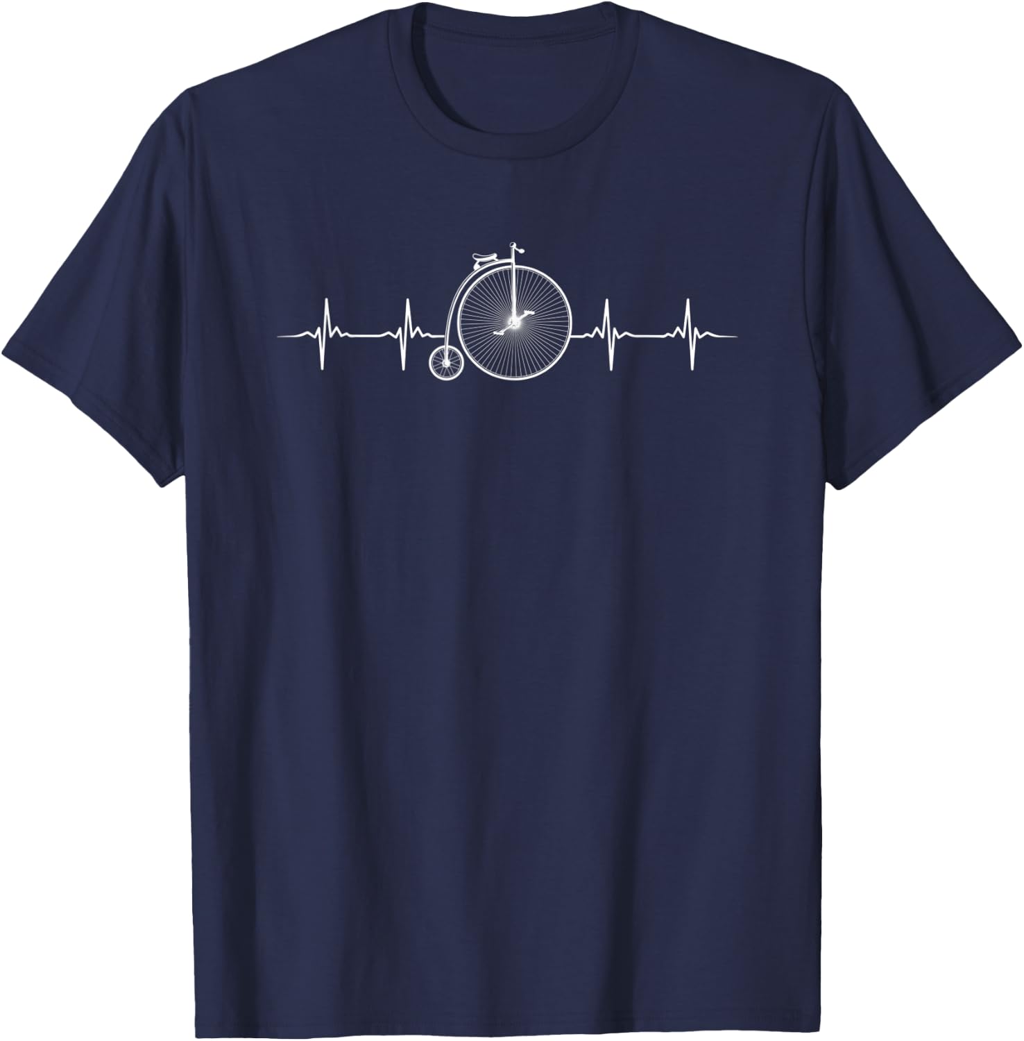Great Penny Farthing Bike Heartbeat Design Cyclist T-Shirt - T-Shirt | Navy