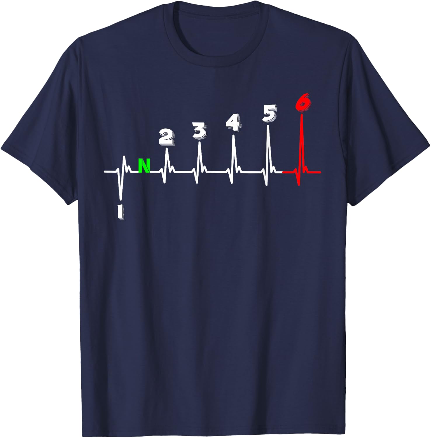 Motorcycle Heartbeat ECG Heart Rate Gear Shifter 1-6 Gears T-Shirt - T-Shirt | Navy