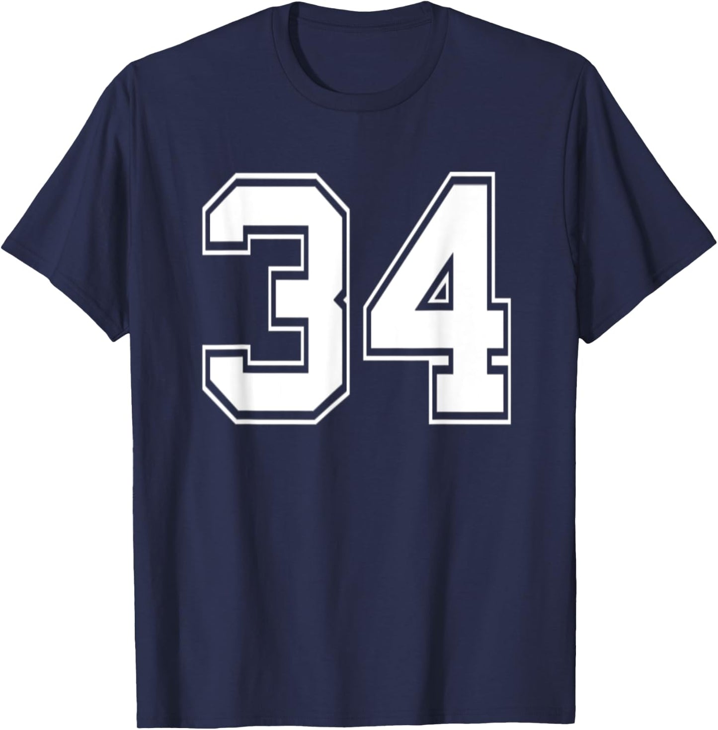 Number 34 Baseball Football Soccer Birthday T-Shirt - T-Shirt | Navy