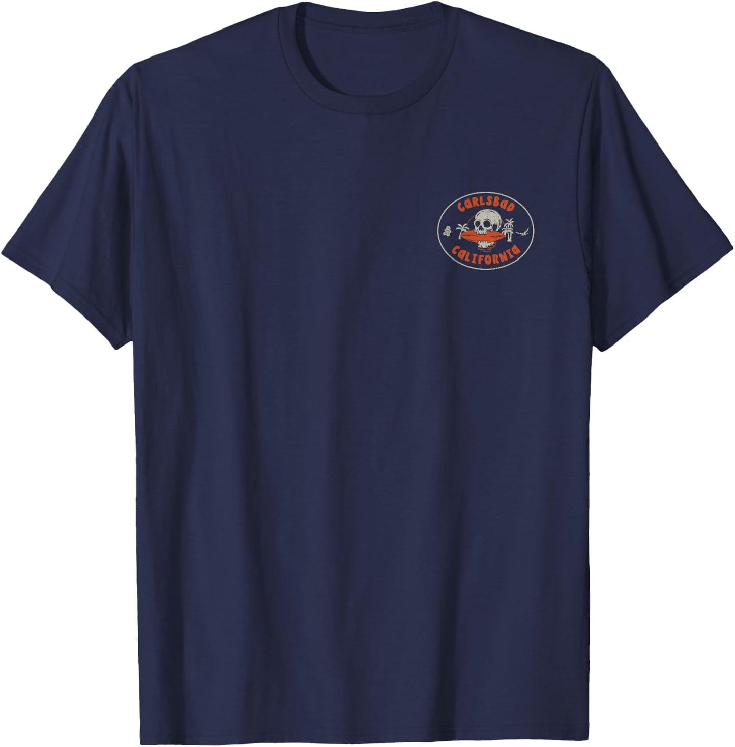 Carlsbad California CA Skull Surf Tattoo Front & Back T-Shirt - T-Shirt | Navy