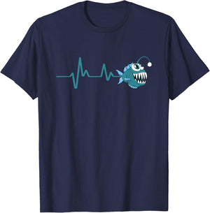 Angler Fish Monster Fishing Fisherman Heartbeat Anglerfish T-Shirt - T-Shirt | Navy