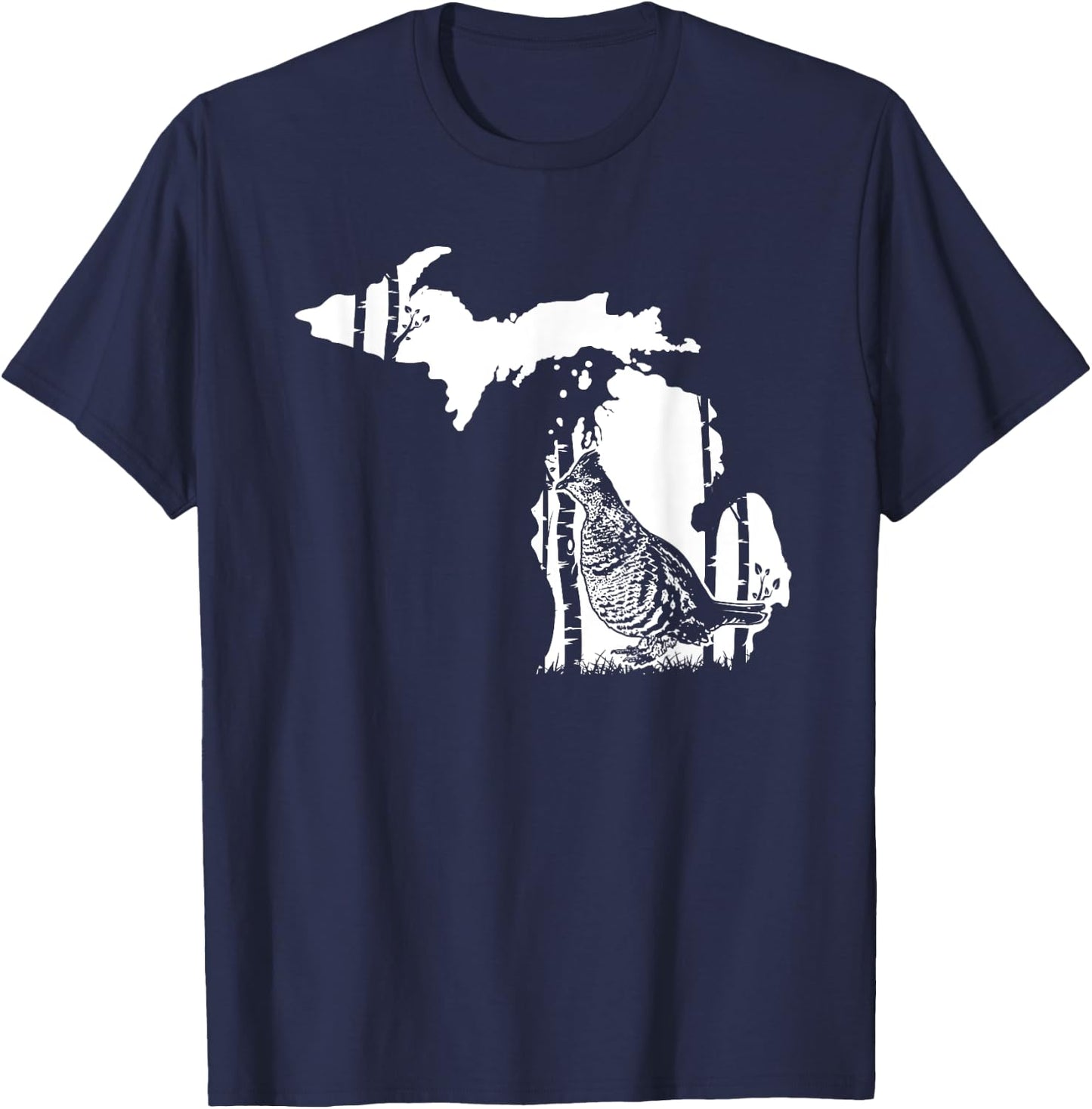 Hunting Partridge Grouse- Michigan map Bird Hunter T-Shirt - T-Shirt | Navy