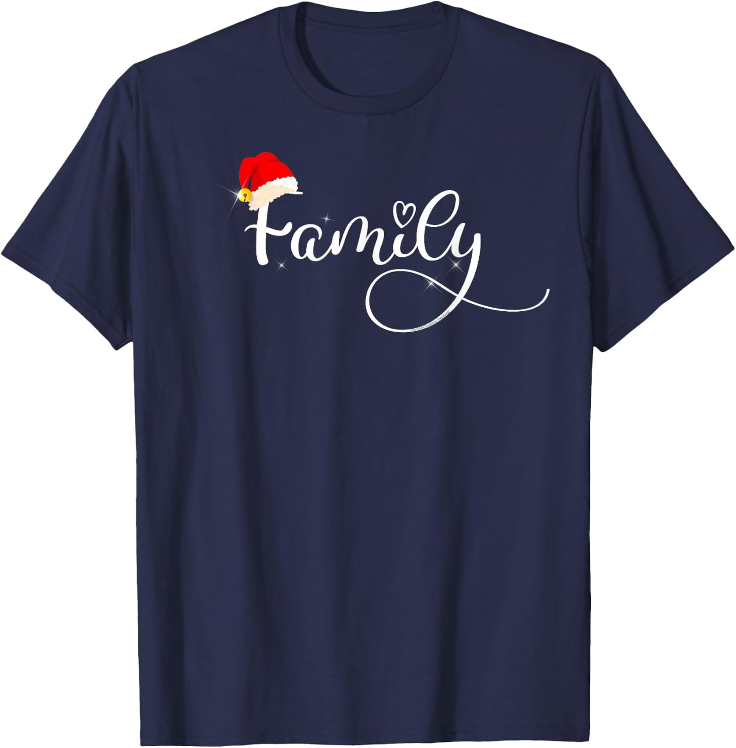 Pretty Love of Family with Heart and Santa Hat Christmas T-Shirt - T-Shirt | Navy