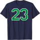 Number #23 Sport White Green Varsity Number T-Shirt - T-Shirt | Navy