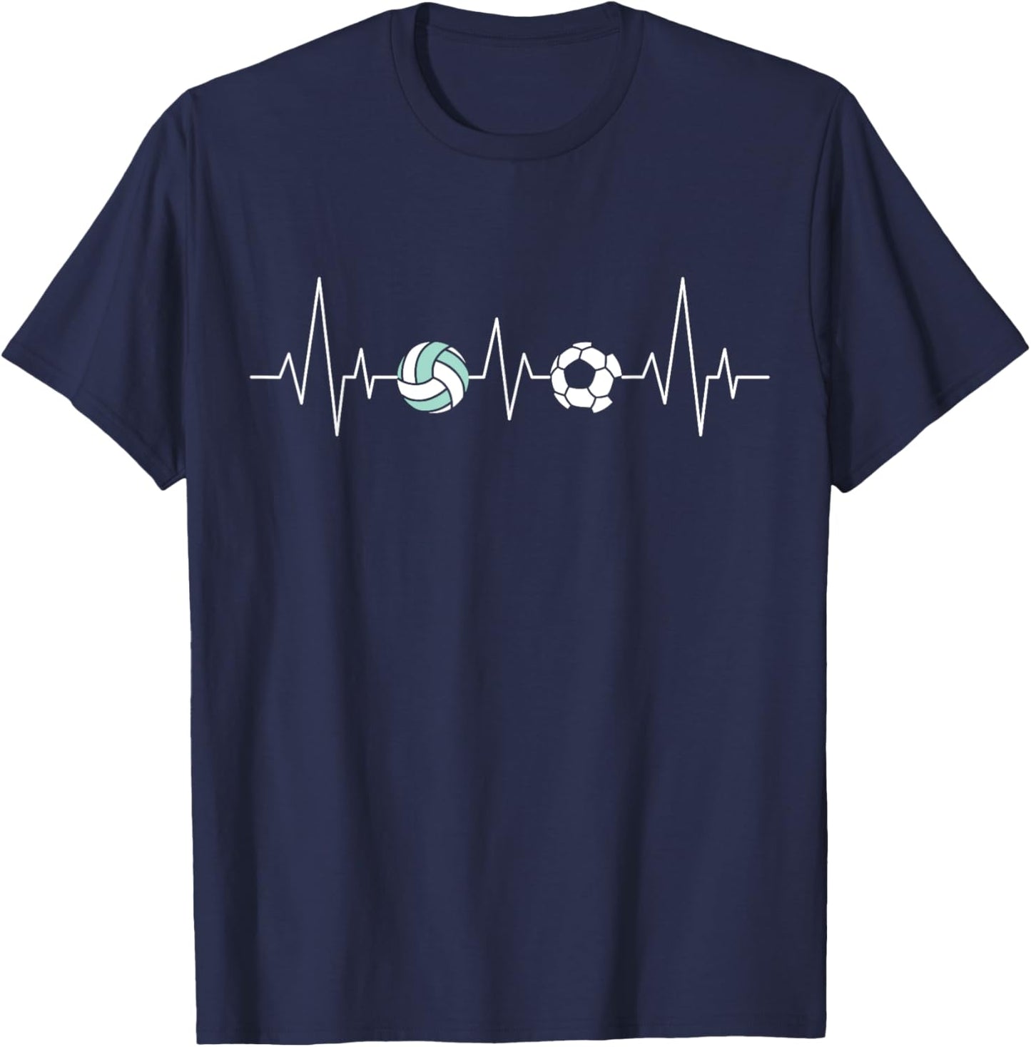 Soccer Volleyball Heartbeat Funny Sport T-Shirt - T-Shirt | Navy