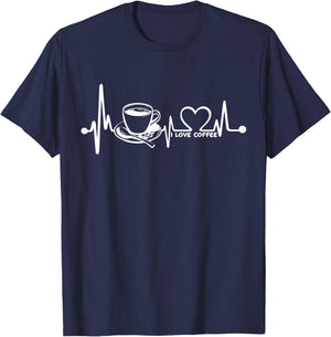 Coffee Lover I love coffee Heartbeat T-Shirt - T-Shirt | Navy