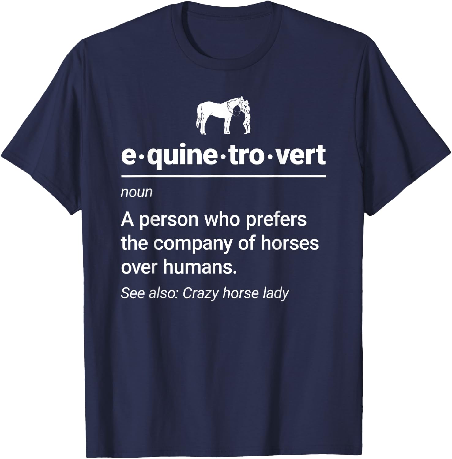Horse Riding Gifts For Girls And Women -Adults Black Cotton Polyester Small Classic Fit Short Sleeve Horse-riding T-Shirt - T-Shirt | Navy