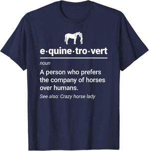 Horse Riding Gifts For Girls And Women -Adults Black Cotton Polyester Small Classic Fit Short Sleeve Horse-riding T-Shirt - T-Shirt | Navy