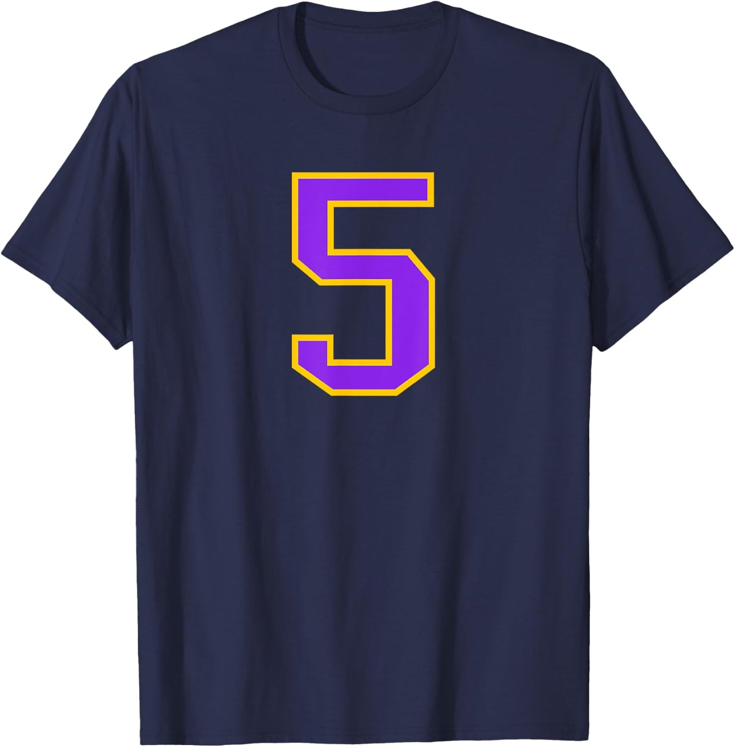 Number #5 Yellow Purple Varsity Number T-Shirt - T-Shirt | Navy