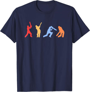 Cricket Retro Vintage Colours Cricket Players T-Shirt - T-Shirt | Navy