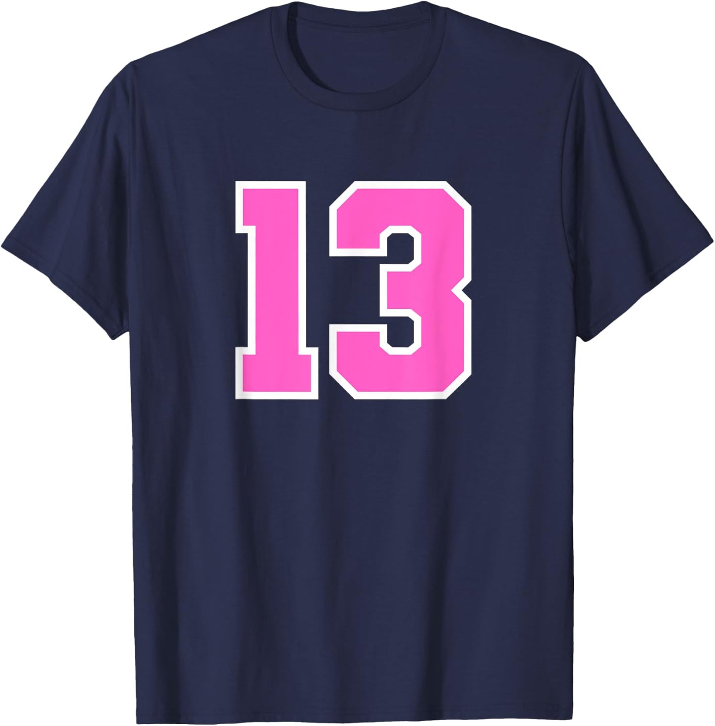 Number #13 Sport Pink Varsity Number T-Shirt - T-Shirt | Navy