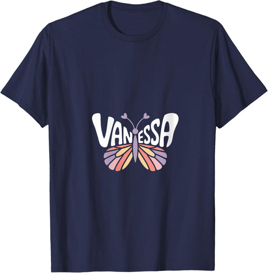 Vanessa Butterfly - Personalized Cute Name Word Art V-Neck T-Shirt - T-Shirt | Navy