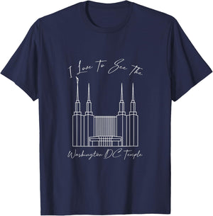 Washington DC Temple, I love to see my temple, calligraphy T-Shirt - T-Shirt | Navy