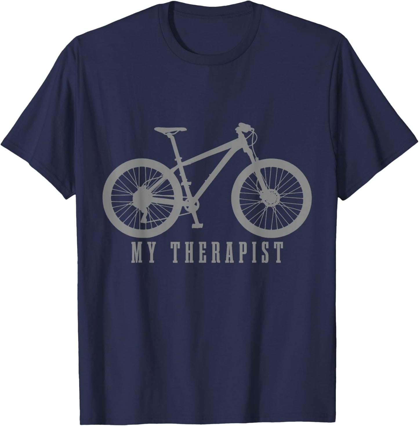Mountain Bike My Therapist Funny MTB Biker Bicycle Cycling T-Shirt - T-Shirt | Navy