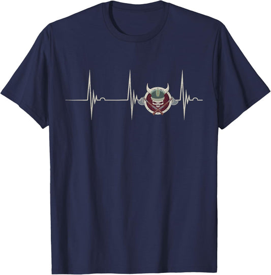 Valhalla Viking Warrior Heartbeat EKG Pulse Nordic Odin T-Shirt - T-Shirt | Navy