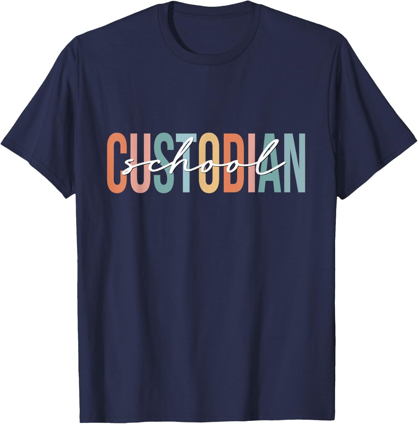 Boho Retro Vintage School Custodian Back To School T-Shirt - T-Shirt | Navy