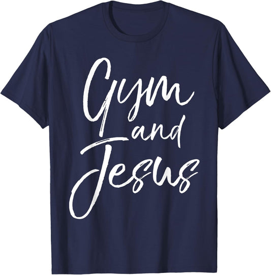 Cute Christian Workout Gift Funny Gym and Jesus T-Shirt - T-Shirt | Navy