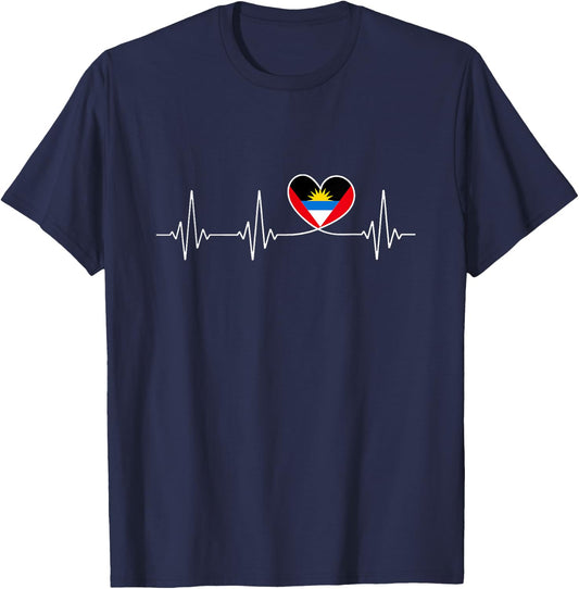 Antiguan and Barbudan Flag on Heart Antigua and Barbuda T-Shirt - T-Shirt | Navy