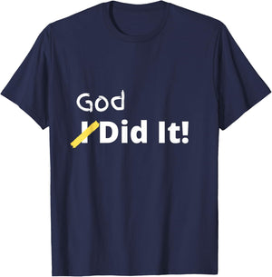 Cunningham God Did It Christian Black Small Letter Print T-Shirt - T-Shirt | Navy