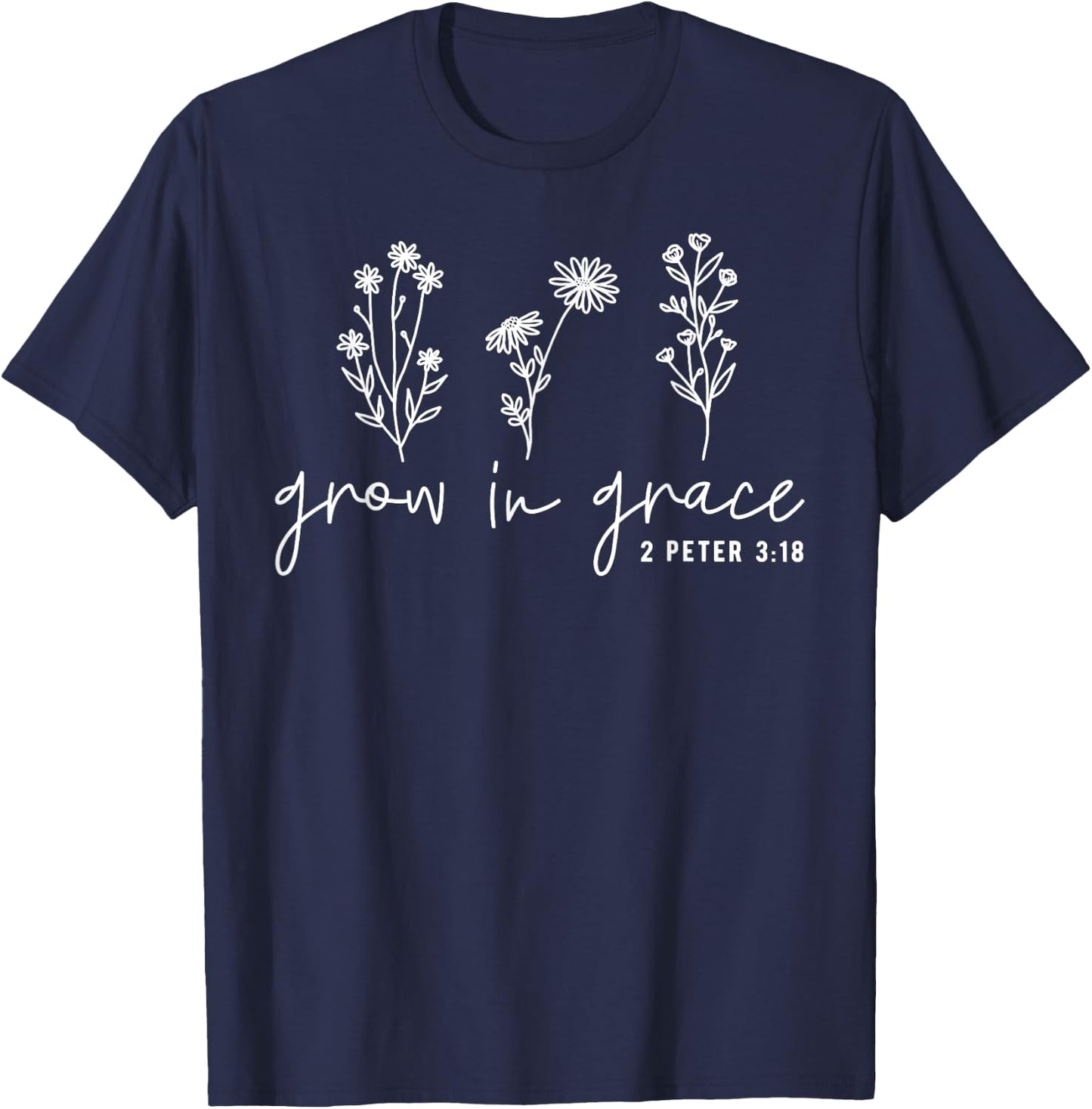 Grow In Grace Christian Easter Day T-Shirt - T-Shirt | Navy