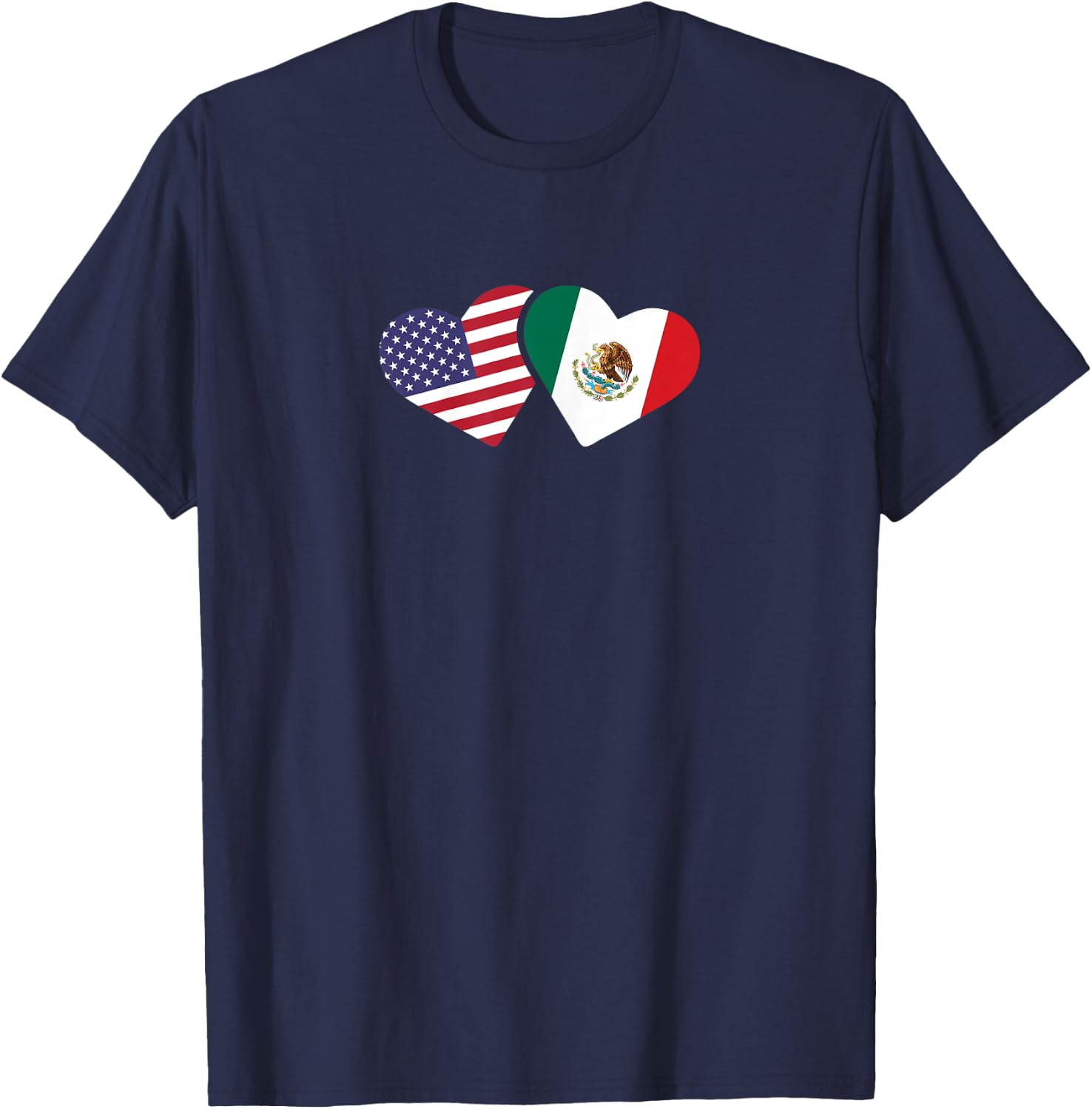 Mexico USA Flag T Shirt Heart Mexican American Love T-Shirt - T-Shirt | Navy