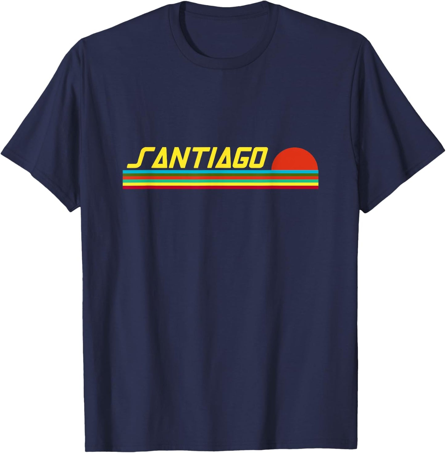 Santiago First Name Logo Retro Sunset Surfer Style Santiago T-Shirt - T-Shirt | Navy