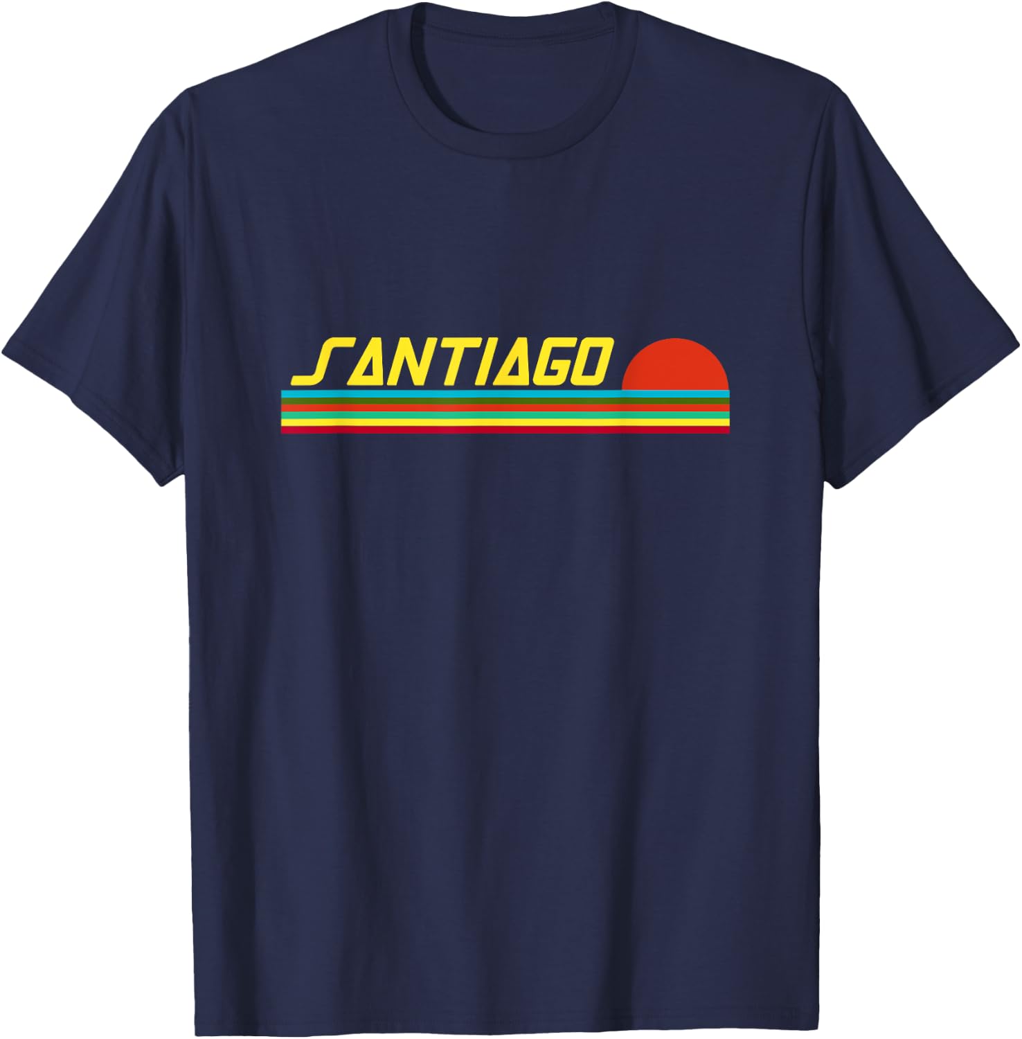 Santiago First Name Logo Retro Sunset Surfer Style Santiago T-Shirt - T-Shirt | Navy