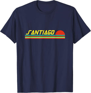 Santiago First Name Logo Retro Sunset Surfer Style Santiago T-Shirt - T-Shirt | Navy