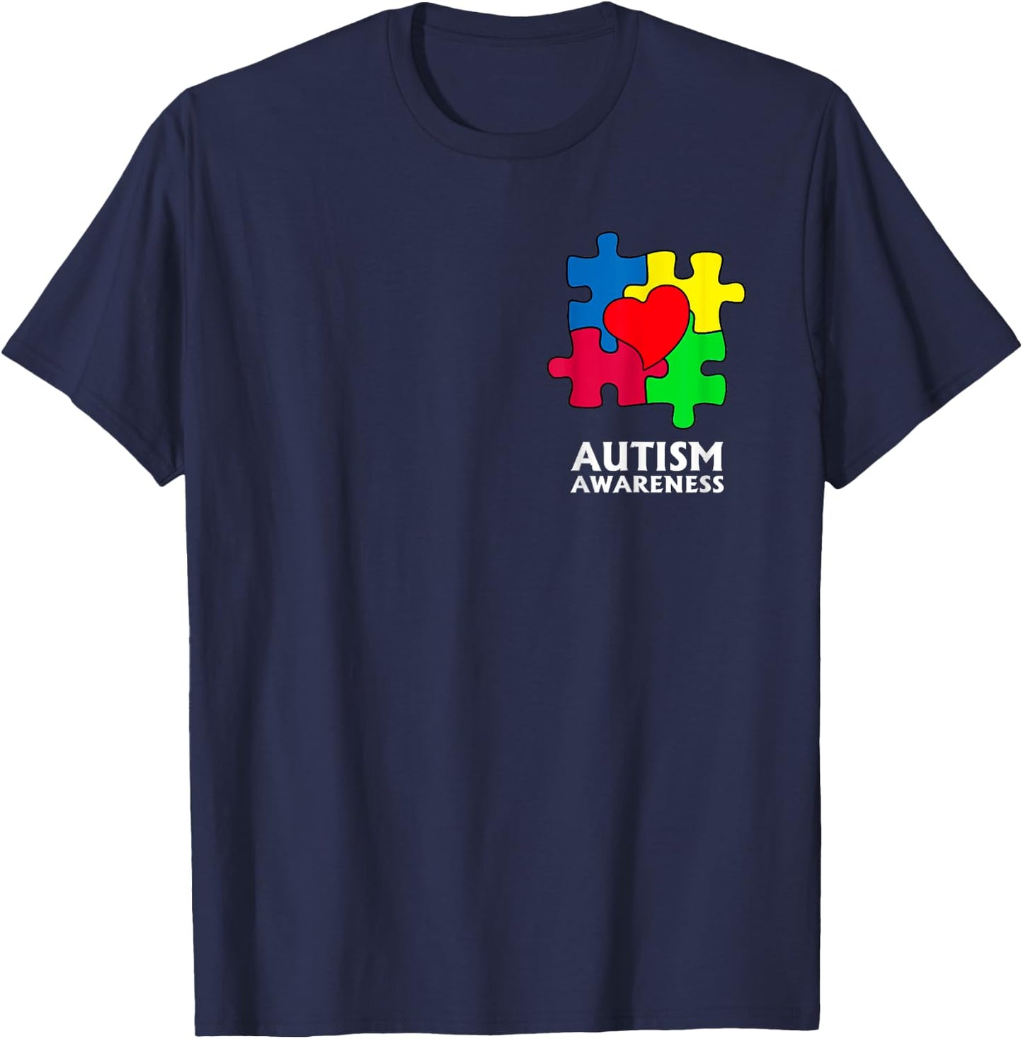 Autism Awareness Pocket Love Heart Puzzle Pieces T-Shirt - T-Shirt | Navy