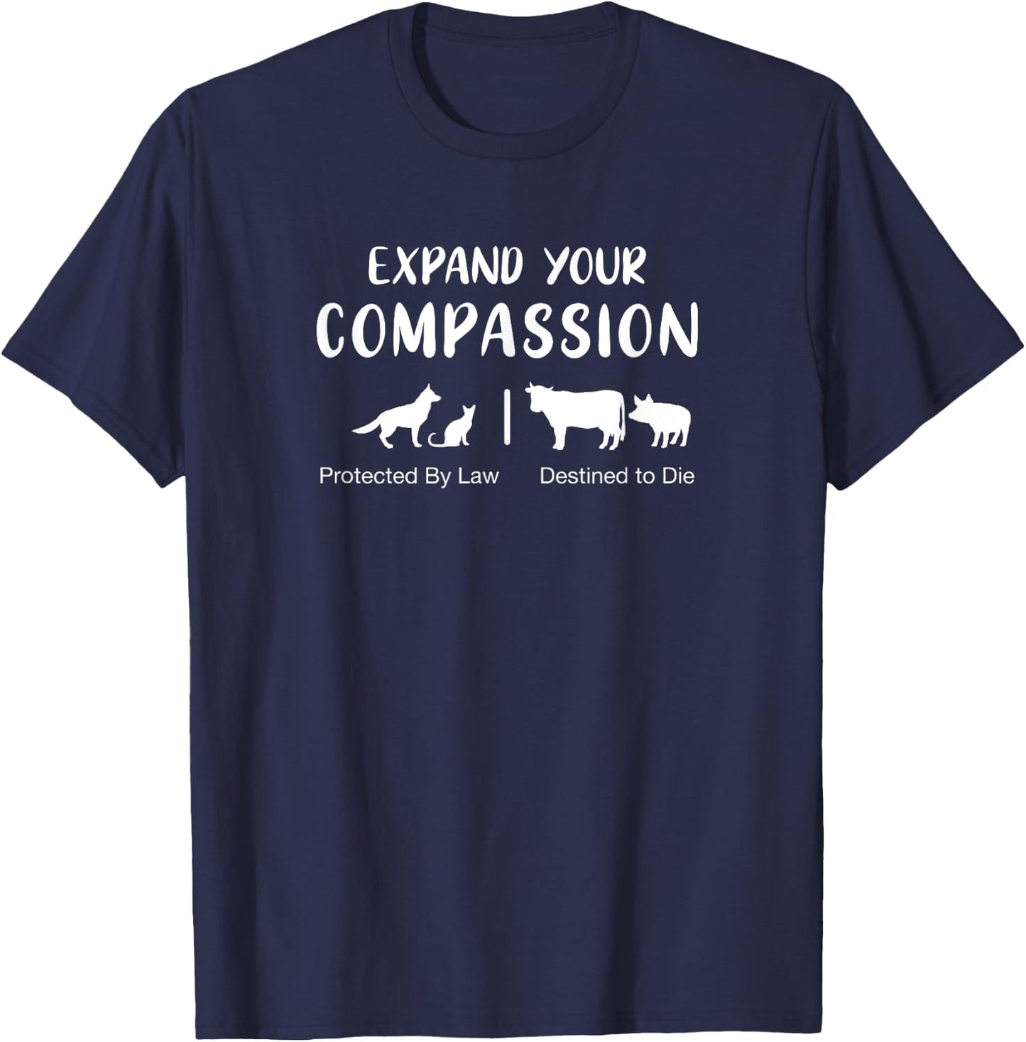 No Bones Vegan Life Women's Expand Your Compassion Animal Rights Vegan Message Black 3X-Large Classic Fit Short Sleeve T-Shirt - T-Shirt | Navy