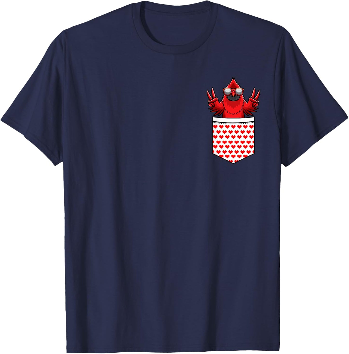 Northern Cardinal Bird Red Cardinal In Pocket T-Shirt - T-Shirt | Navy