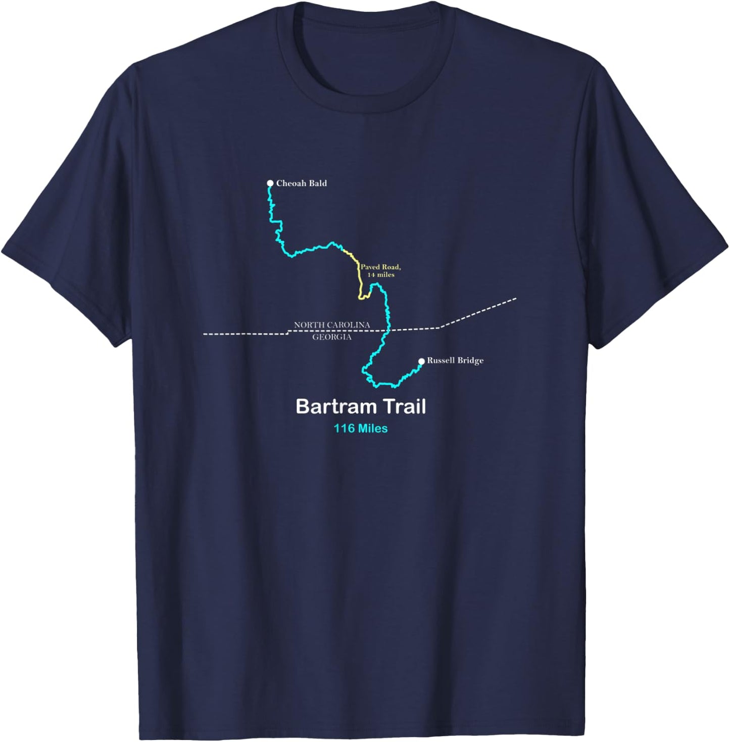 Route Map of the Bartram Trail in North Carolina and Georgia T-Shirt - T-Shirt | Navy