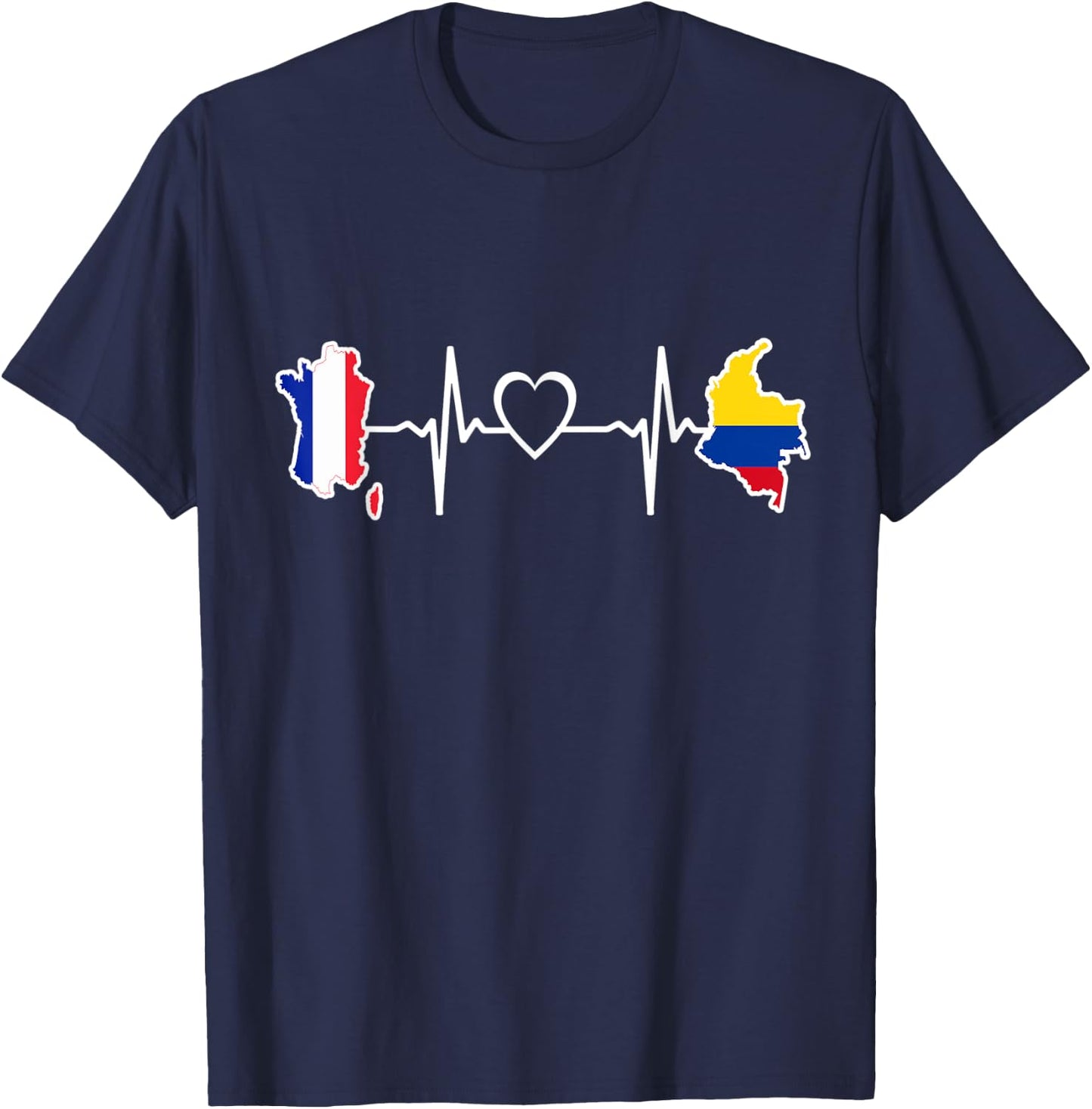 Colombian French Flag - France Colombia Heartbeat T-Shirt - T-Shirt | Navy