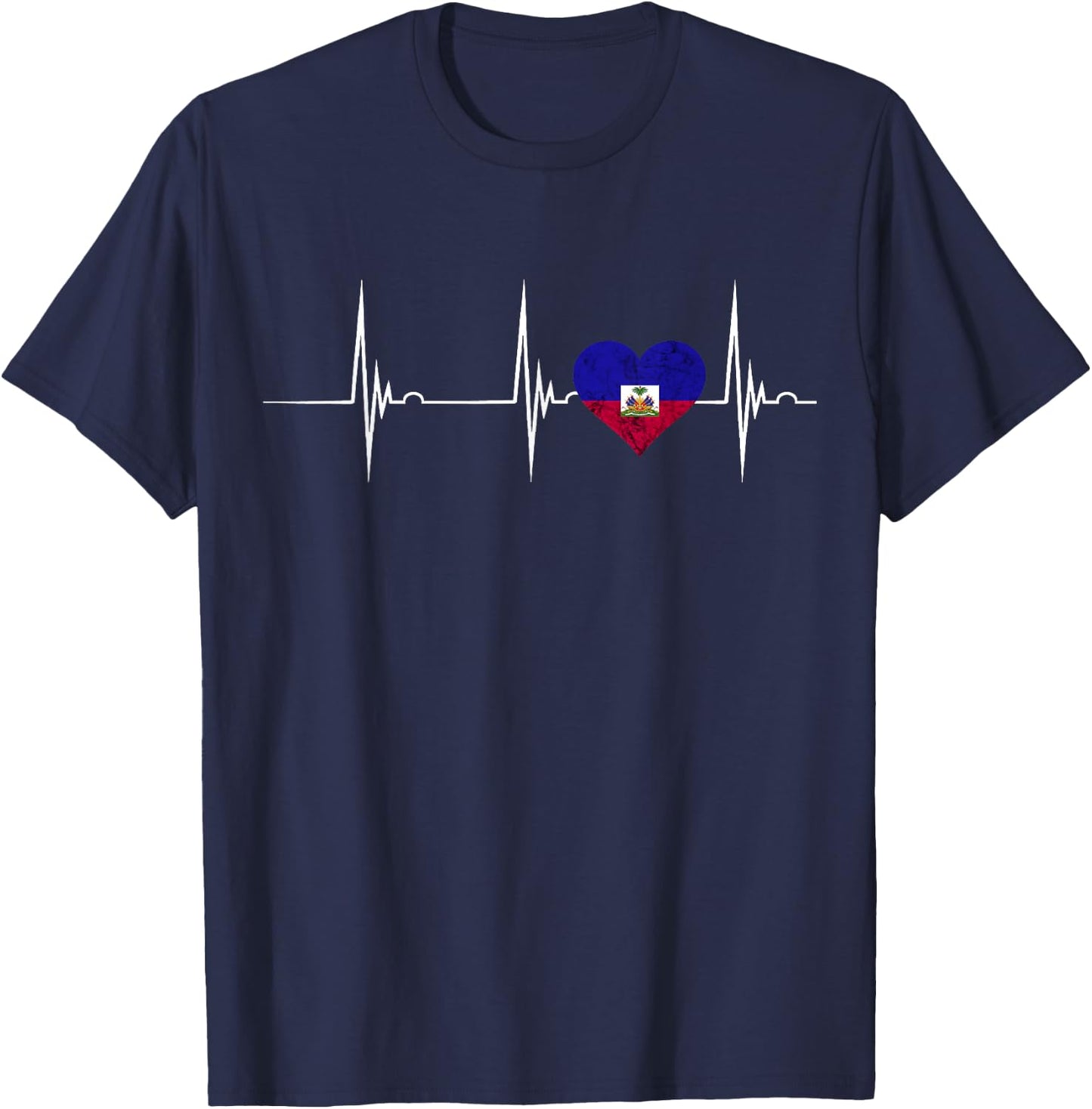 Haiti Heart Haitian Heartbeat EKG Pulse Haiti Pride T-Shirt - T-Shirt | Navy