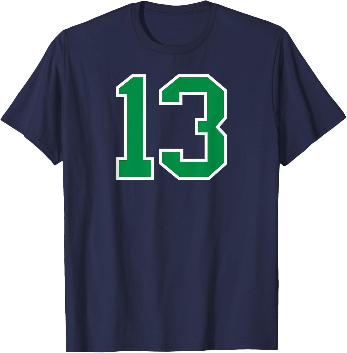 Number #13 Sport Green Varsity Number T-Shirt - T-Shirt | Navy