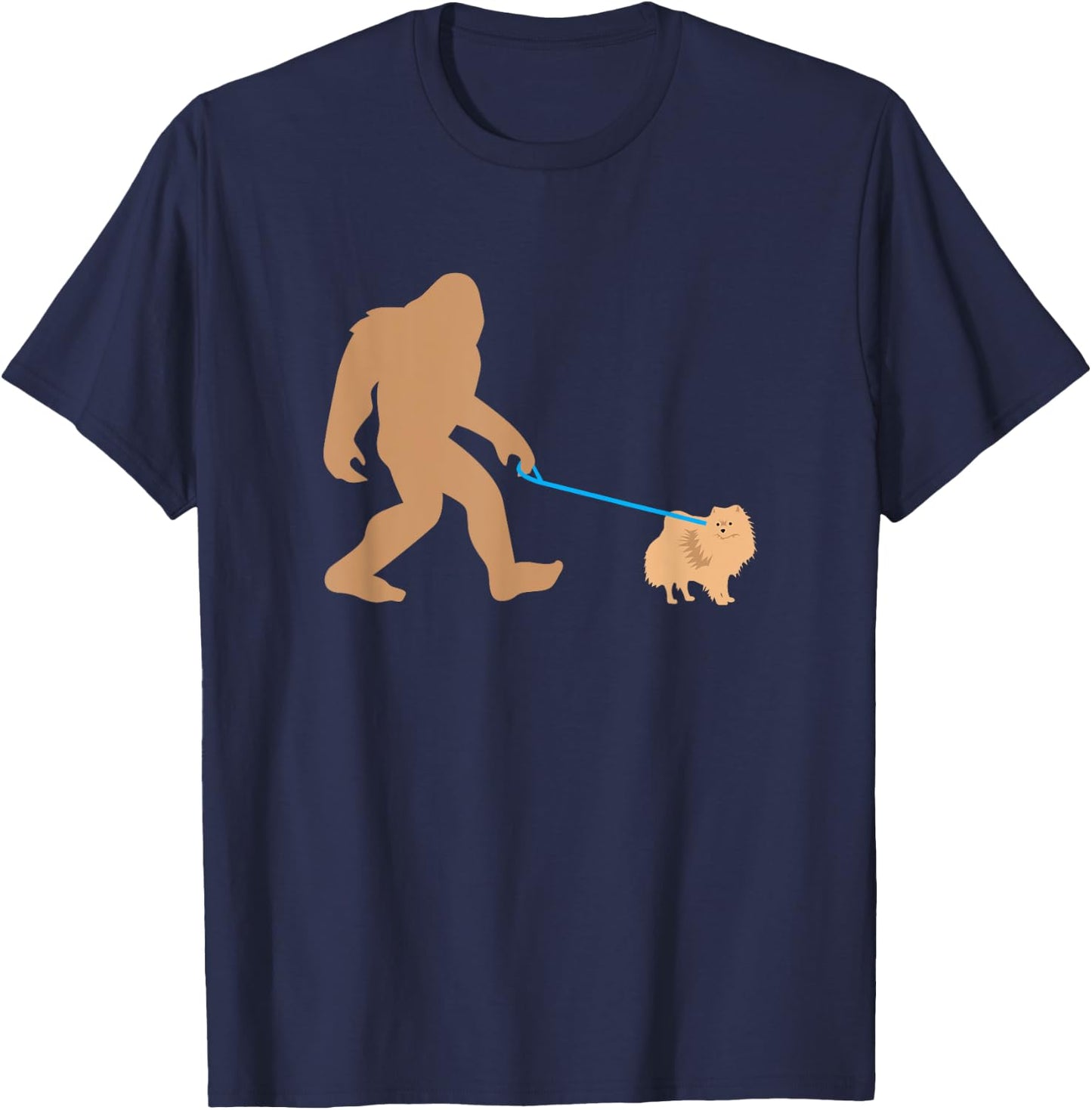 Bigfoot Walking Pomeranian Dog Funny Sasquatch Gift T-Shirt - T-Shirt | Navy