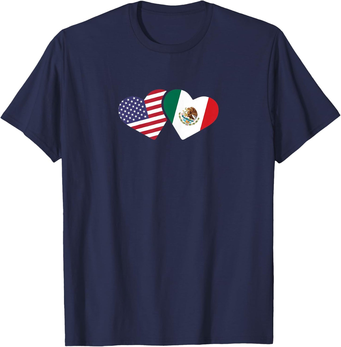 Mexico USA Flag T Shirt Heart Mexican American Love T-Shirt - T-Shirt | Navy