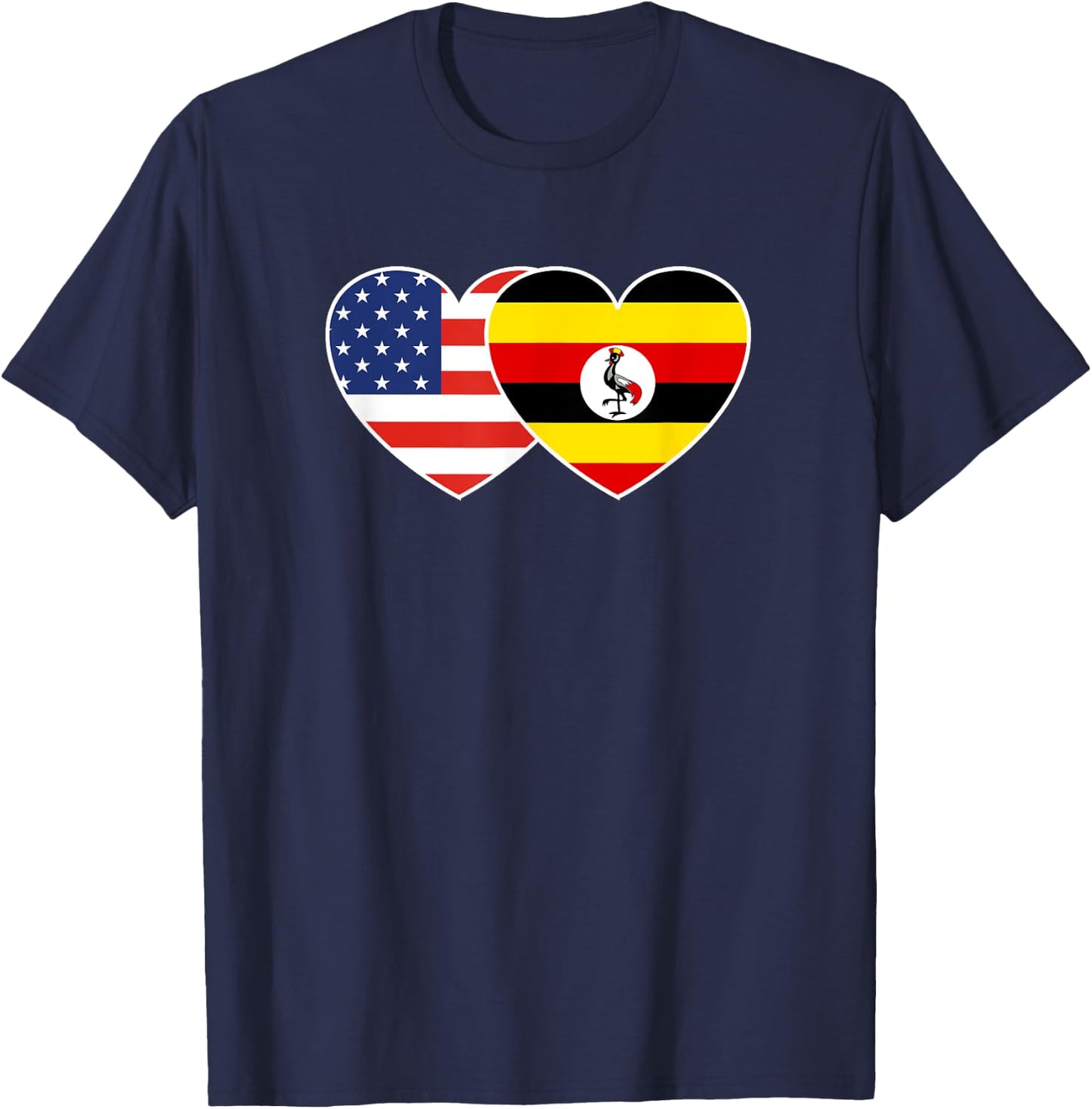 Uganda USA Flag Twin Heart T Shirt for Ugandan Americans T-Shirt - T-Shirt | Navy