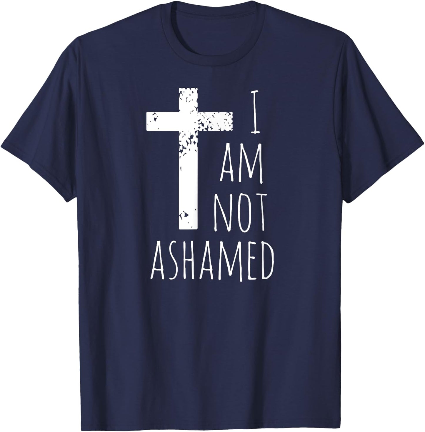 I am not ashamed - Big Red Cross - Gospel Christian Faith T-Shirt - T-Shirt | Navy