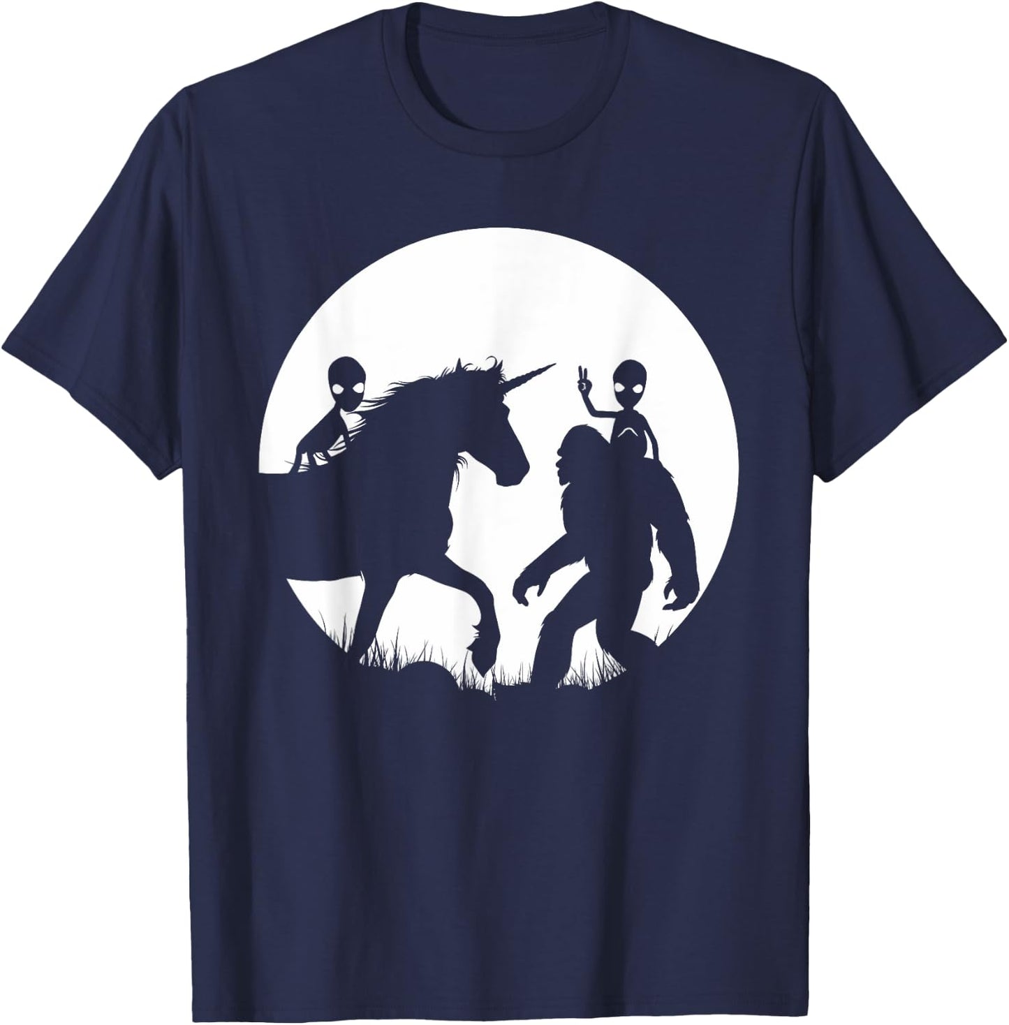 Bigfoot Unicron And Aliens! Funny Alien Riding Unicorn T-Shirt - T-Shirt | Navy