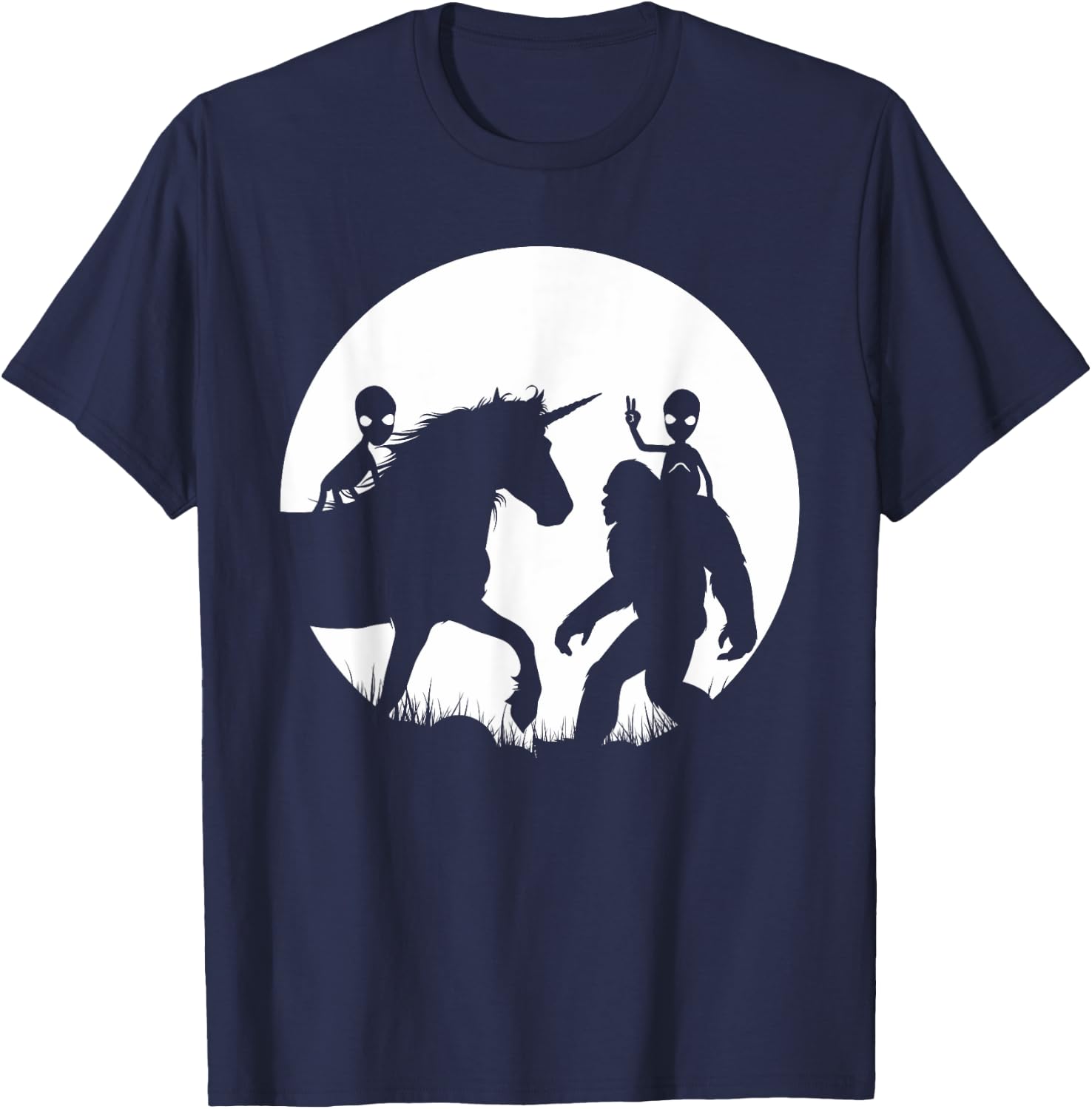 Bigfoot Unicron And Aliens! Funny Alien Riding Unicorn T-Shirt - T-Shirt | Navy
