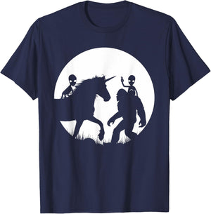 Bigfoot Unicron And Aliens! Funny Alien Riding Unicorn T-Shirt - T-Shirt | Navy