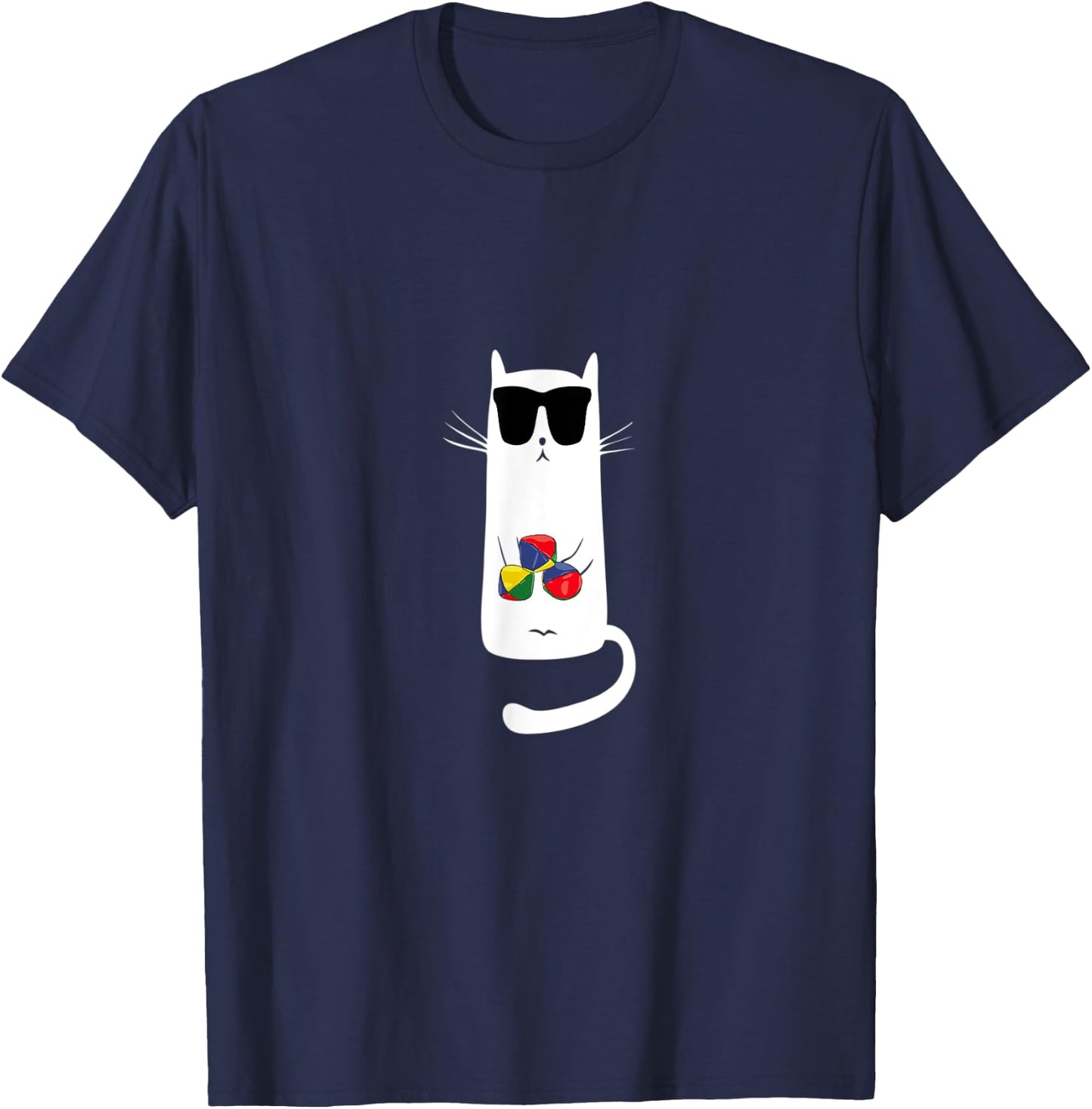 Funny Cat Wearing Sunglasses Juggling Women Kids T-Shirt - T-Shirt | Navy